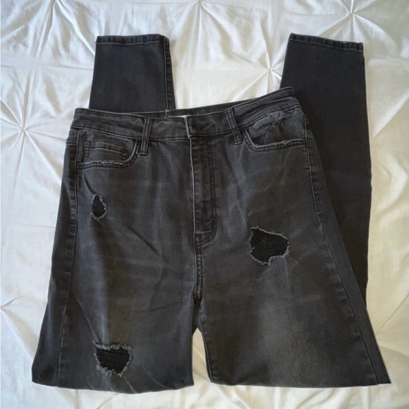Forever 21 Very High-Rise Distressed Black Stretch Skinny Jeans SIZE 29 (Fit 30) - Picture 1 of 6